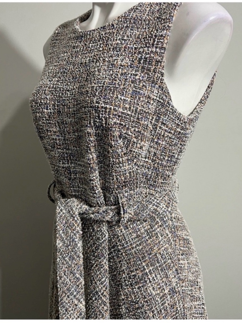 Calvin Klein Belted Sleeveless Tweed A Line Cocktail Business Career wear Dress